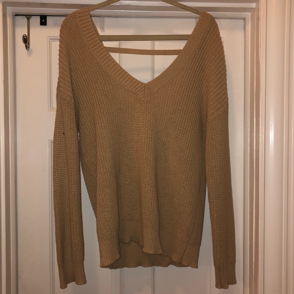 Tan Open Back Slouch Sweater